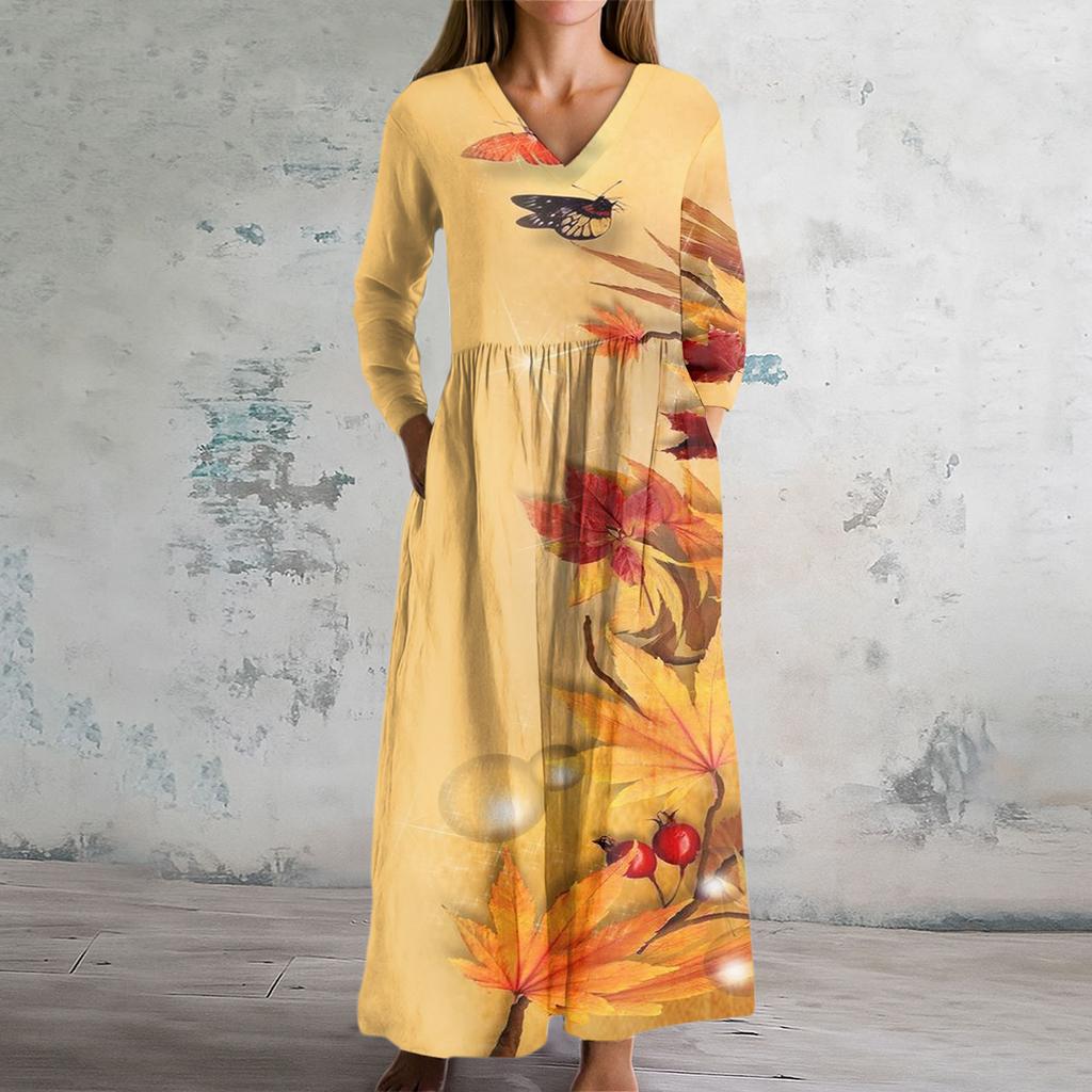 Women's Fashion Dress Spring V-neck Long Sleeve Dress