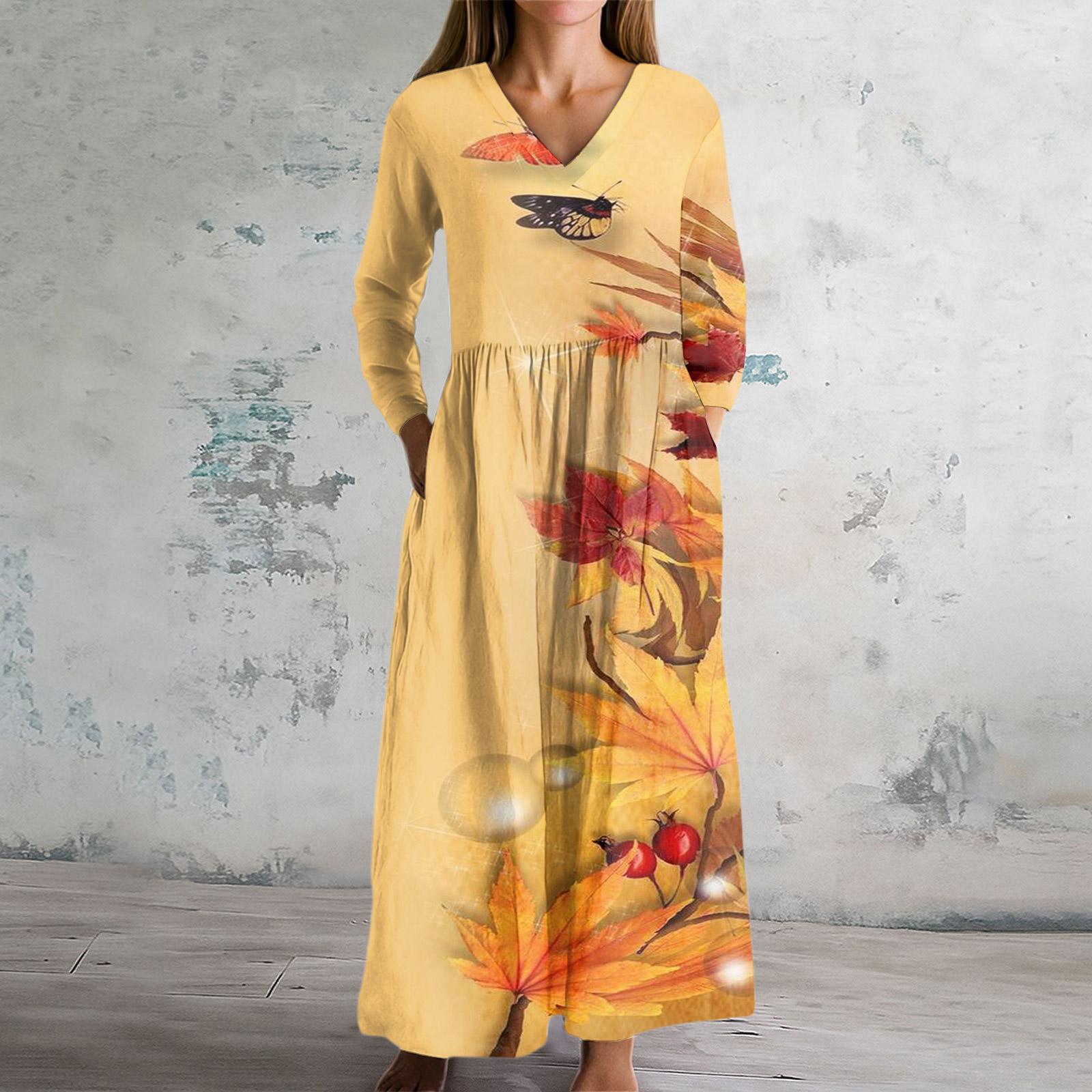 

Женское модное платье Весеннее платье с V-образным вырезом и длинными рукавами S шафрановый