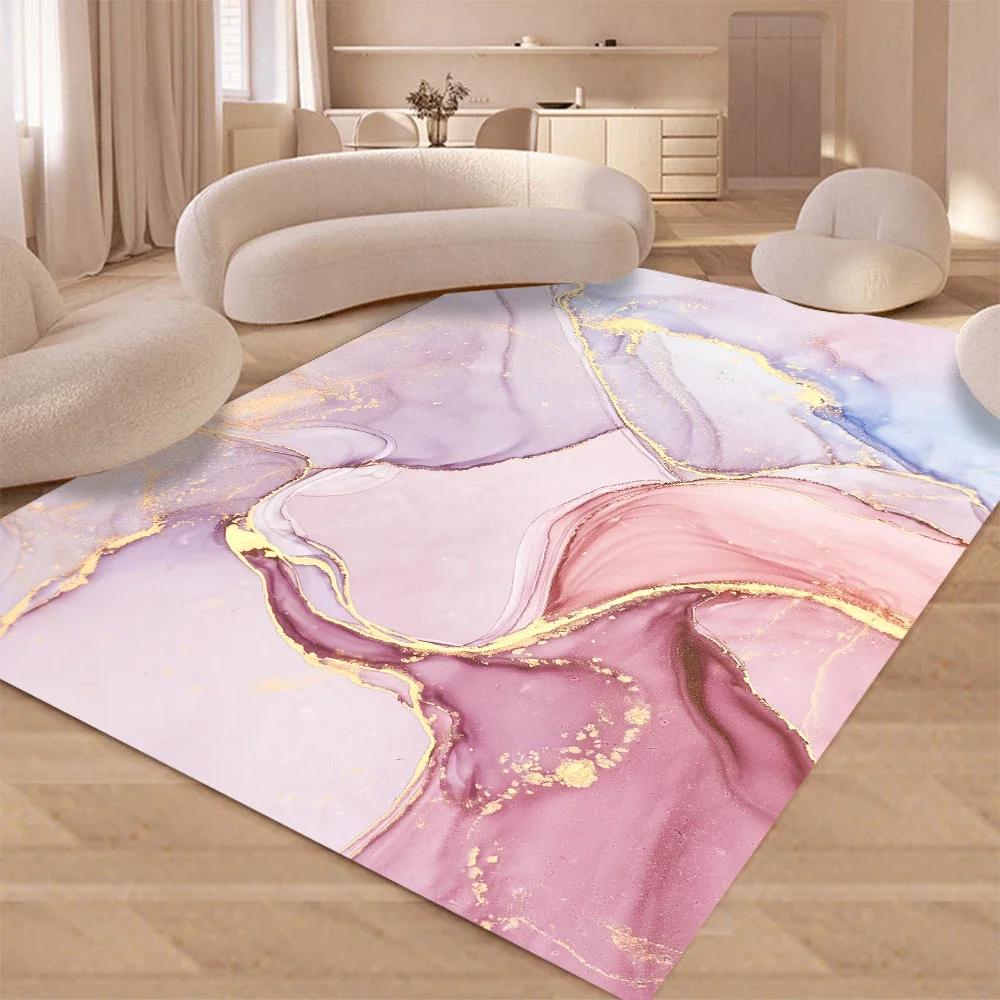 Pink Marble Ink Painting Pattern Non-slip Floor Mat Geometric Optical Doormat Living Room Decor Rug Bedroom Carpet Decoration