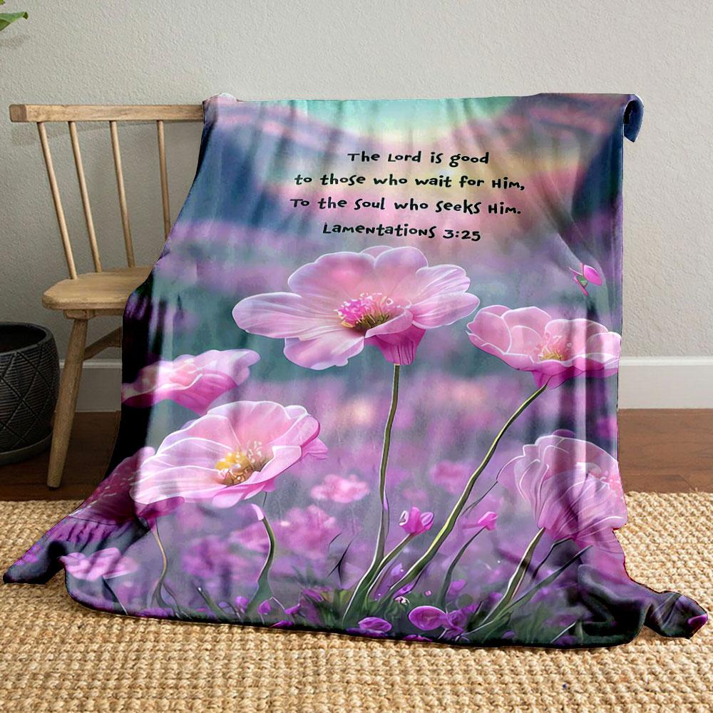 

Pink Floral Scripture Blanket Printed Blanket for Living Room Bed Couch lunch break Soft Cozy Blanket for Friend s festival Gift 80cm x 120cm
