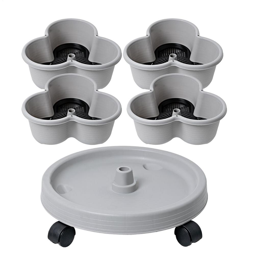 4 Tiers Plastic Vertical Planter Stacked Planter Gardening Pots With Tray And Flexible Wheels For Strawberry, Flower, Vegetable