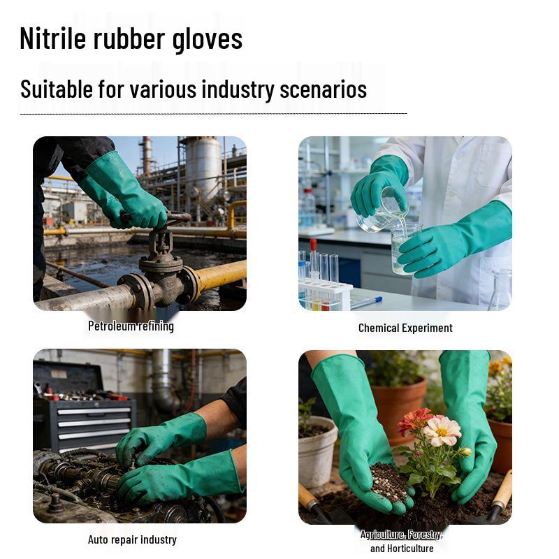 Guanti Industriali Verdi in Nitrile: Resistente a Olio, Acidi e Alcali, Addensato e Resistente all'Usura per Protezione Chimica