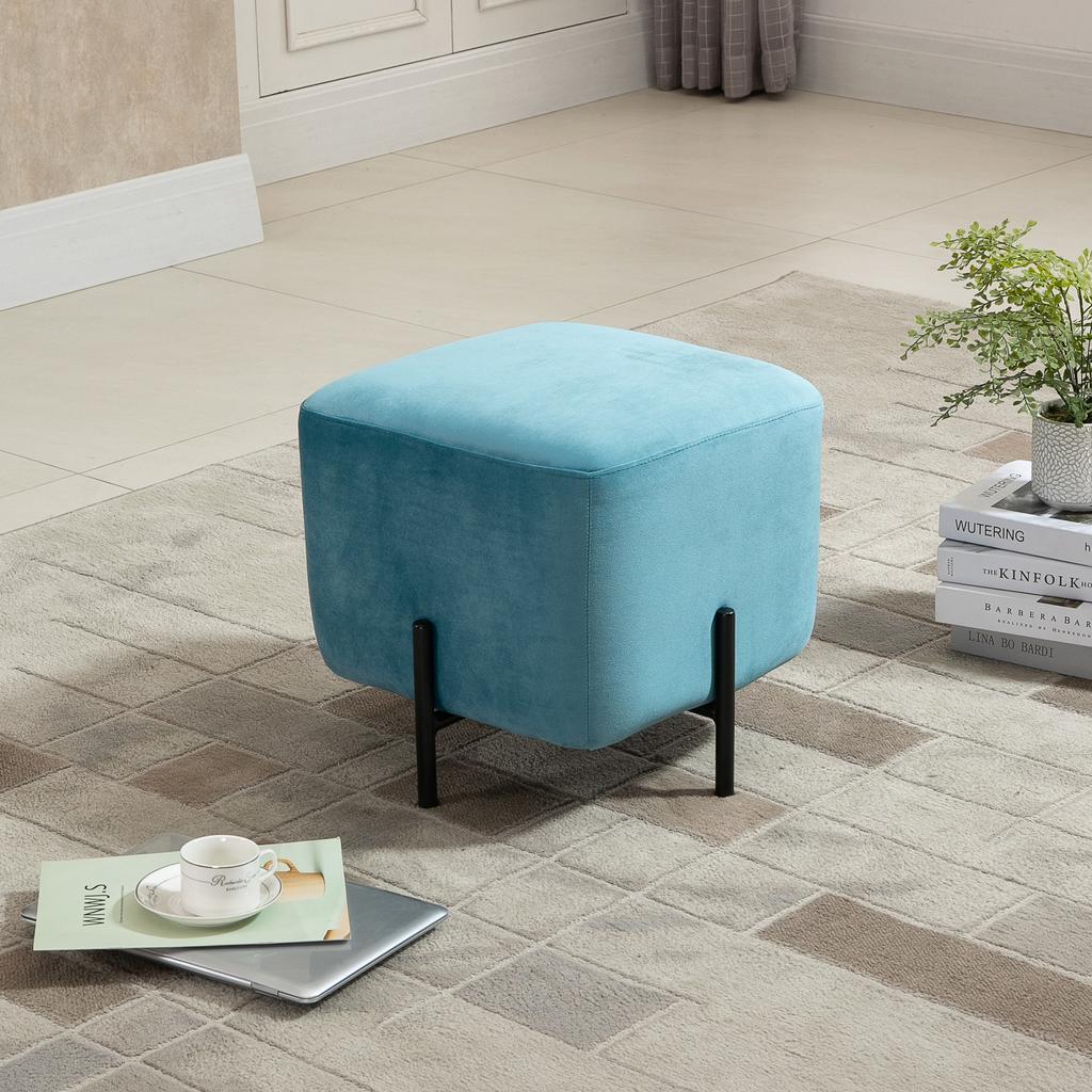 Footstool Footrest Padded Polyester Steel Foam Turquoise 44.5 x 44.5 x 41.5 cm