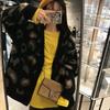 Autumn and Winter Fashion Pink V-neck Leopard Print Ladies Sweater Jacket, Loose and Thin Lazy Style Black Wool Knit Cardigan