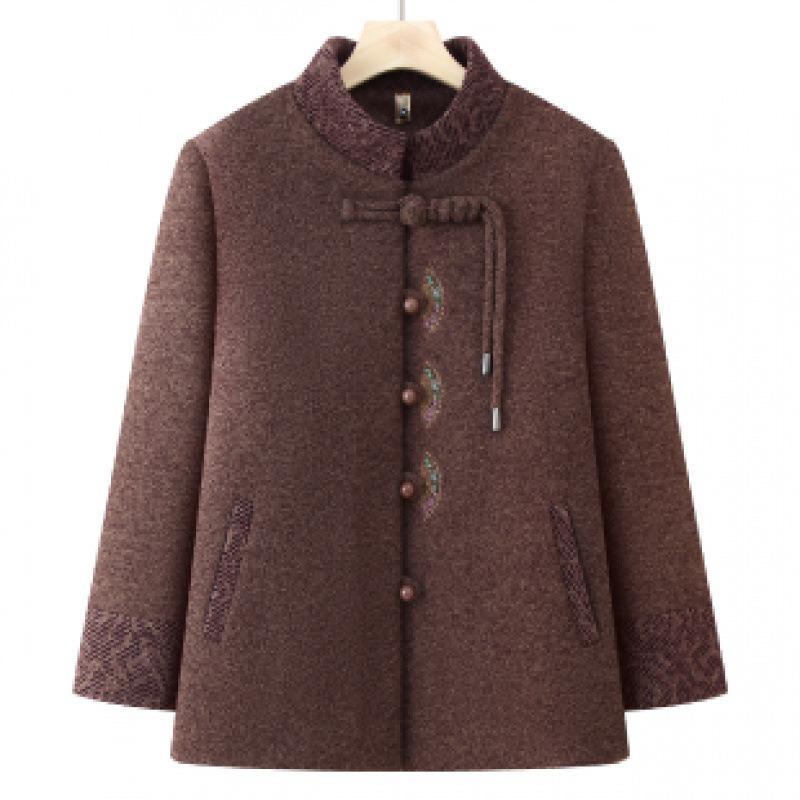 

Зимнее шерстяное пальто для бабушки среднего возраста, женское, из китайского бархата, одежда Тан для пожилой женщины, утолщенная одежда для мамы 5XL [recommended 150-80kg] темно-коричневого