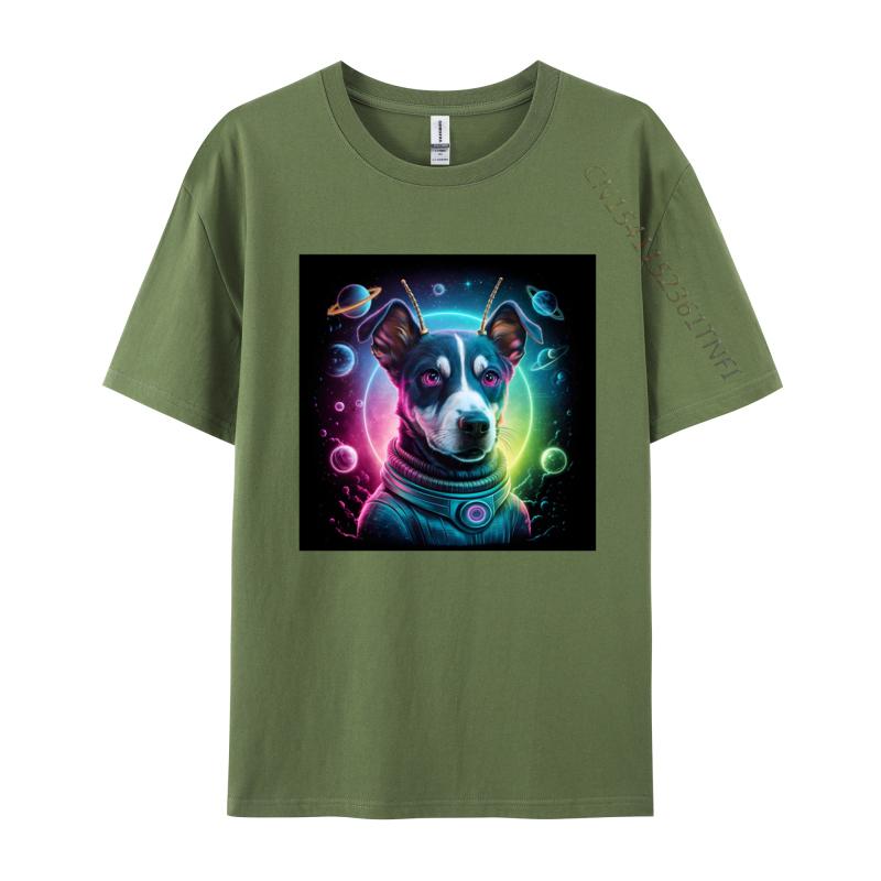 Camisa Tops Shirts Alien dog In Space Tshirts Problem Solved T Shirt Men Crazy Alien Dog Pure Cotton Tshirts