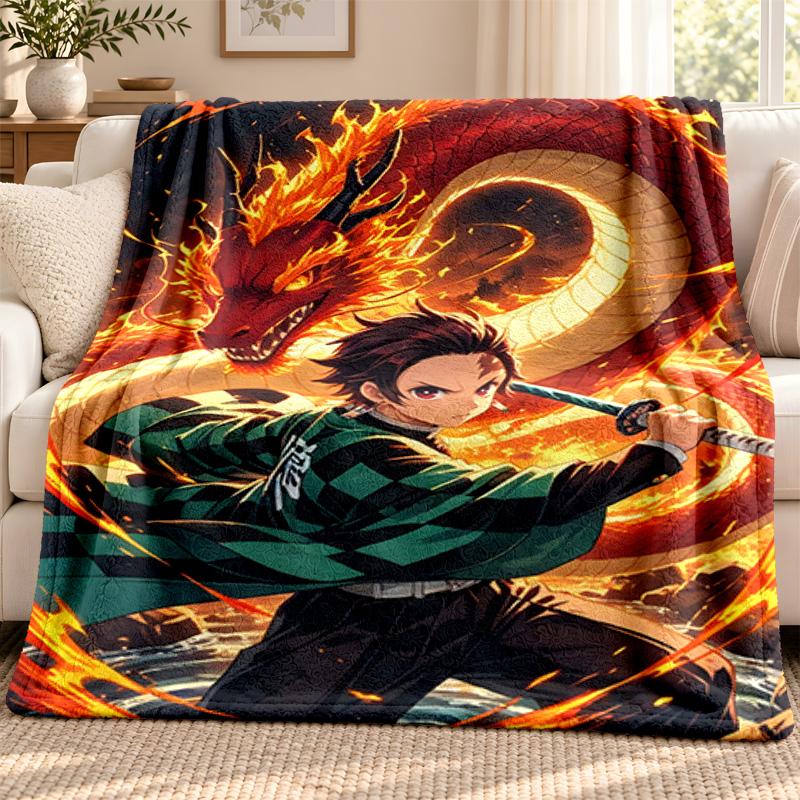 Akaza Demon Slayer blanket Flannel Blanket Soft Cozy Plush Throw for Sofa Bed Lightweight Home Decoration Outdoor camping