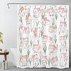 Boho Green Botanical Shower Curtain for Bathroom, Nature Plant Flower with Funny Black Cat Fabric Shower Curtain, Rustic Country