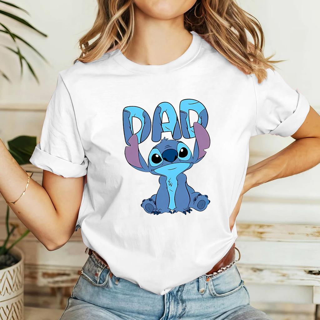 Trendy Harajuku Aesthetic Unisexs Summer Shortsleeved Tshirt Street Style Lilo Stitch Family Clothes Unisex Clothing