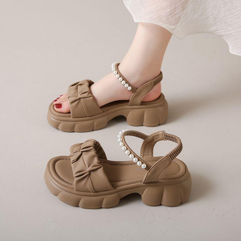 Woman Shoes Platform Pearl Open Toe Sandals for Women Summer 2025 Offers Low Price Comfortable Anti Slip Hot Footwear On Sale