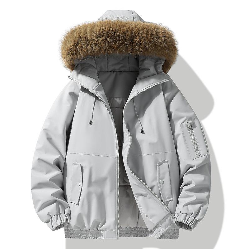 Winter Cotton Hooded Jacket with Removable Fur Collar - Windproof, Warm, and Lightweight for Couples