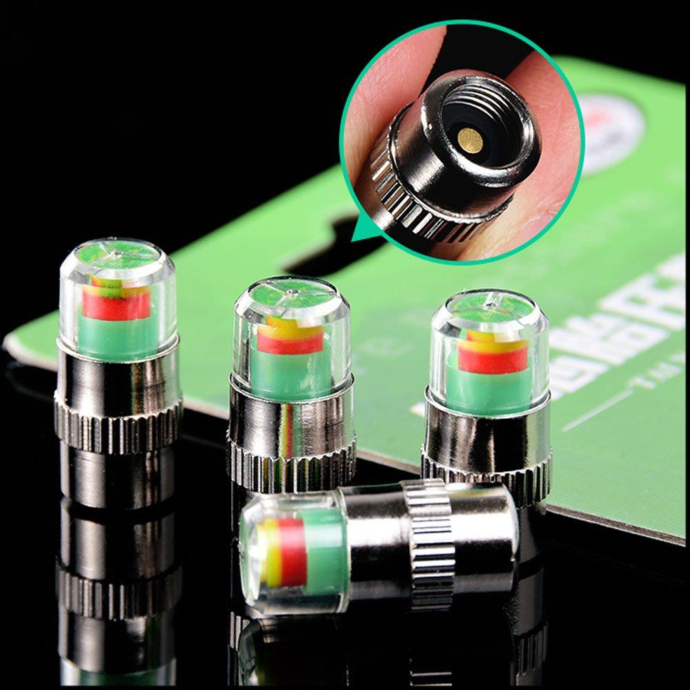 4Pcs Tire Pressure Gauge Caps: Fuel Saving Air Pressure Monitor, Visual 3-Color Alert Sensor, External Tpms Valve Cap For Truck