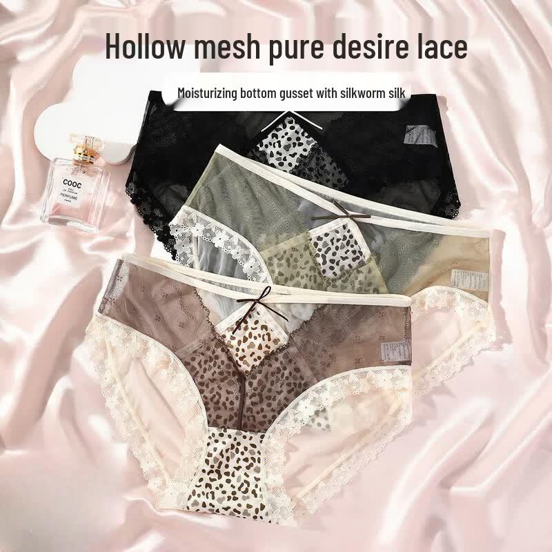 GUJIN Women s Leopard Print Sexy Lace Mid-Rise Briefs XL