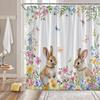 Spring Easter Bunny Shower Curtains Cute Rabbits Watercolor Flower Floral Butterfly Nature Happy Easter Holiday Fabric Bathroom Fabric Curtain with