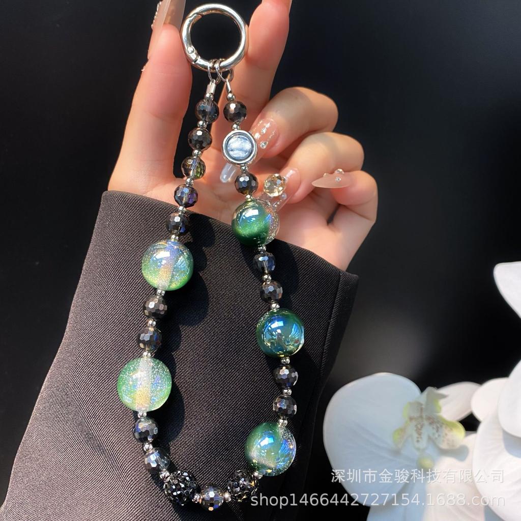 New Glitter Bead Phone Chain Disco Crystal Bead Phone Chain Korean Style Rhinestone Ball Phone Case Hanging Chain Short Wholesale