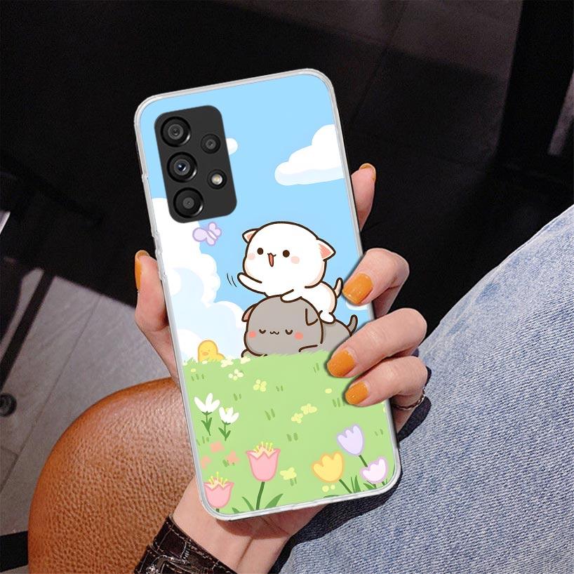 Cute Peach Goma Cat Phnoe Case for Samsung Galaxy A17 A37 A57 A16 A26 A36 A56 A15 A14 A13 A55 A54 A53 A35 A34 A33 A25 A24 A23 A5