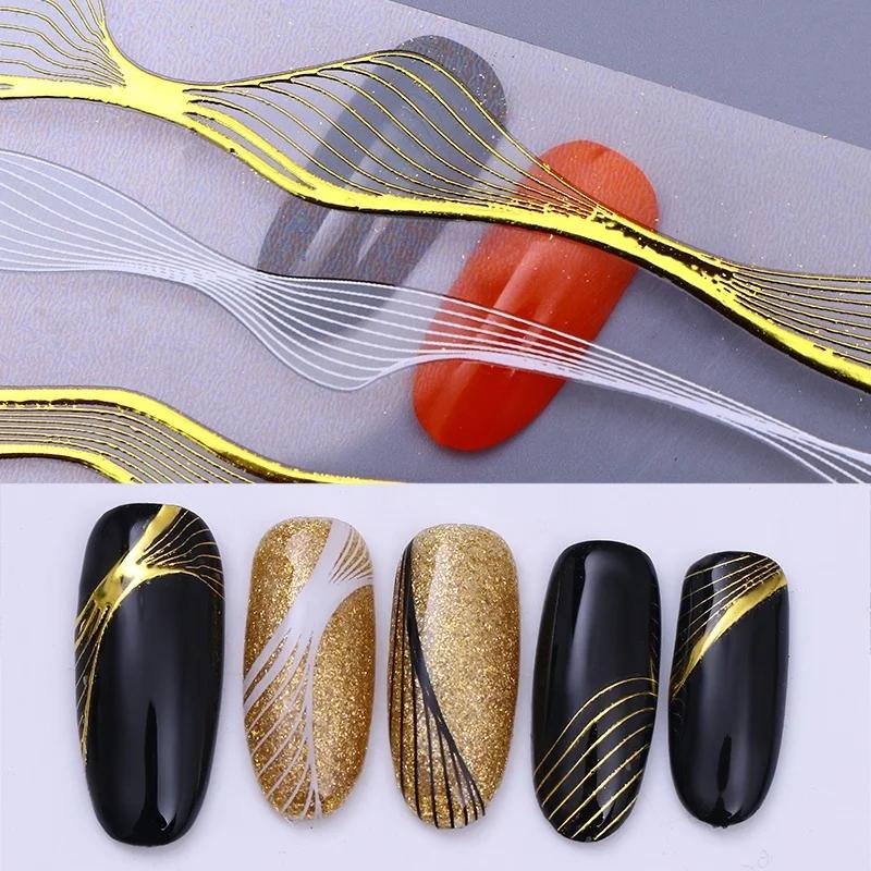Nail Art Sticker Sling Adhesive 3D Golden Metal Stickers Decal Fashion Nail Art Advanced Sense DIY Three-dimensional Stickering