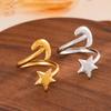 Star Moon Stainless Steel Colorfast Open Ring with Titanium Finish