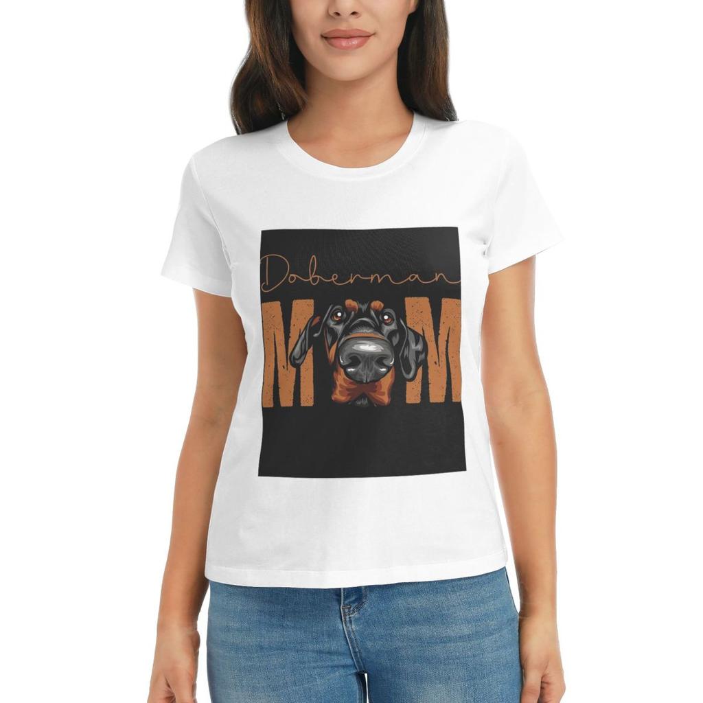 Damen T-Shirt DoberUnisex Mama Hund Sommer Kurzarm T-Shirts O-Ausschnitt Baumwoll-T-Shirts Kleidung Oberteile Streetwear
