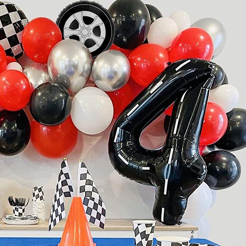 Racing-themed Digital Balloon Set, Black and White Checkered Car Tire Balloon Birthday Party Decoration
