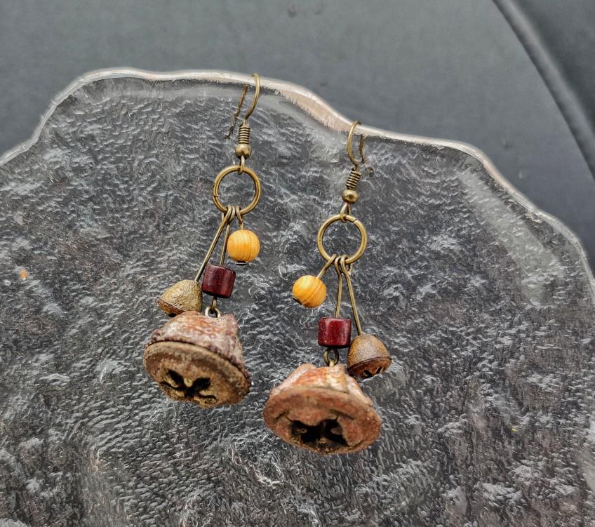 Zapfen Eichel Handgefertigt Echte Pflanze Ohrstecker, Umwandelbar in Ohrclips