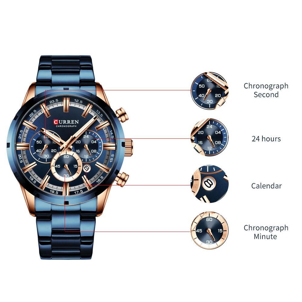 CURREN Herrenuhr Blaues Zifferblatt Edelstahlarmband Datum Herren Business Wasserdicht Herren Armbanduhren