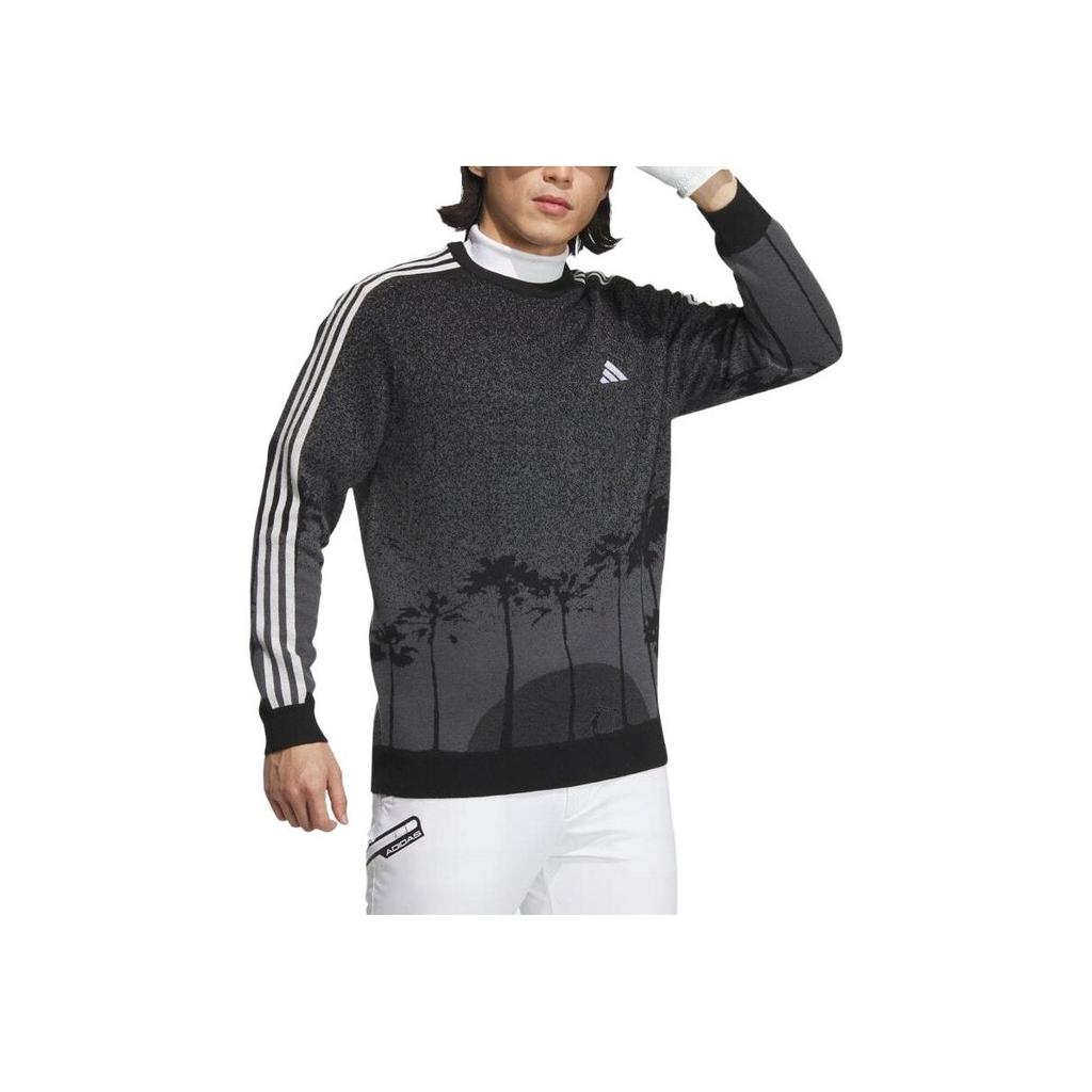 Adidas Plant Print Crew Neck Pullover Sweater Men Sweater Black HY0968