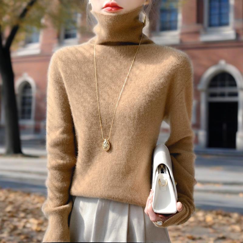 Rollkragenpullover mit schmal geschnittenem Unterhemd, weicher, wachsartiger Flor-Kragen-Pullover