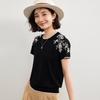 Wudao Women's Silk-Blend Embroidered Knit T-Shirt