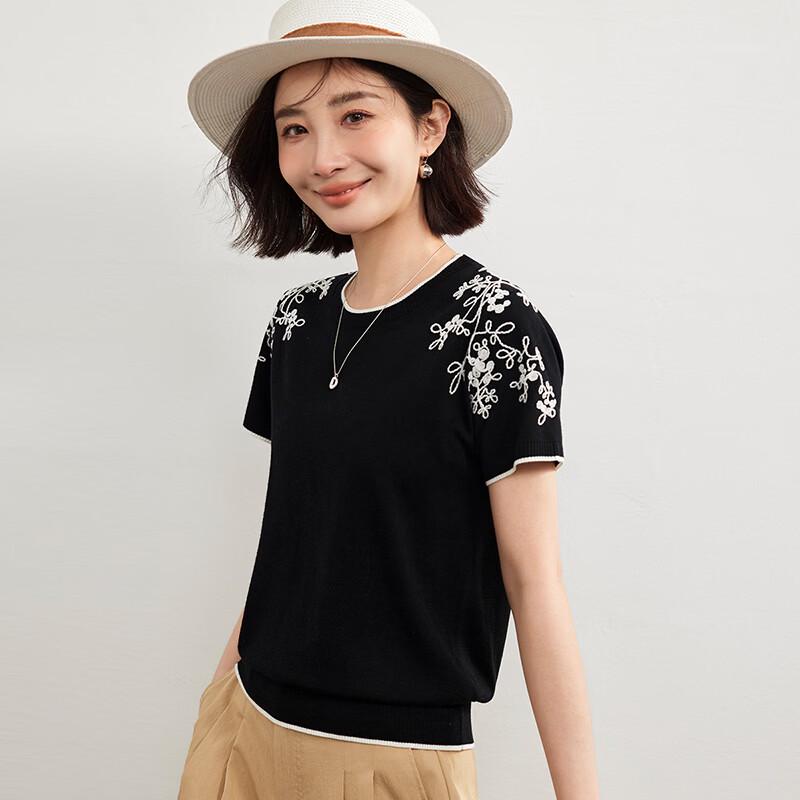 Wudao Women's Silk-Blend Embroidered Knit T-Shirt