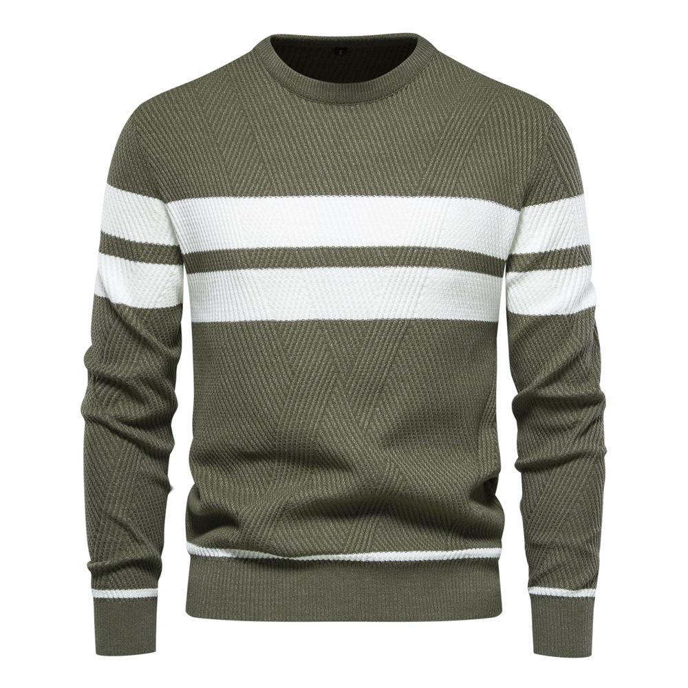 Herbst und Winter Herren Freizeit Gestreifter Herrenpullover Pullover Farbkombination Rundhals Herren Europäische Größe Pullover