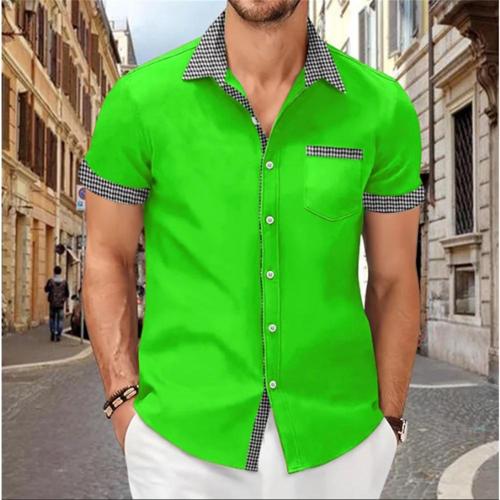 

Summer Men Short Sleeve Fashion Lapel Loose Shirt Men Casual Fashion Shirt Tops 5XL зелений