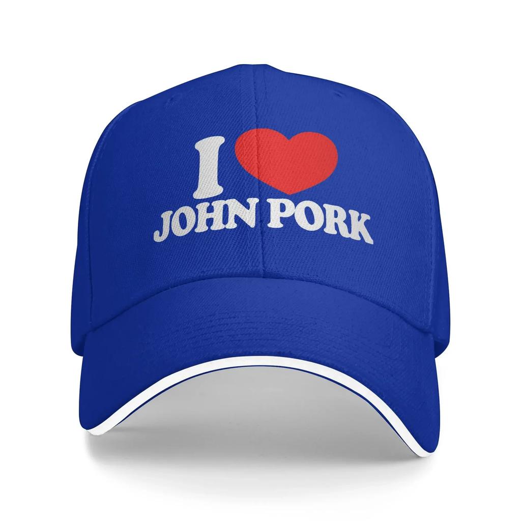I Love John Pork Red Heart Baseball Cap White Letter Print Running Hippie Trucker Hat Unisex-Teens Streetwear Baseball Caps