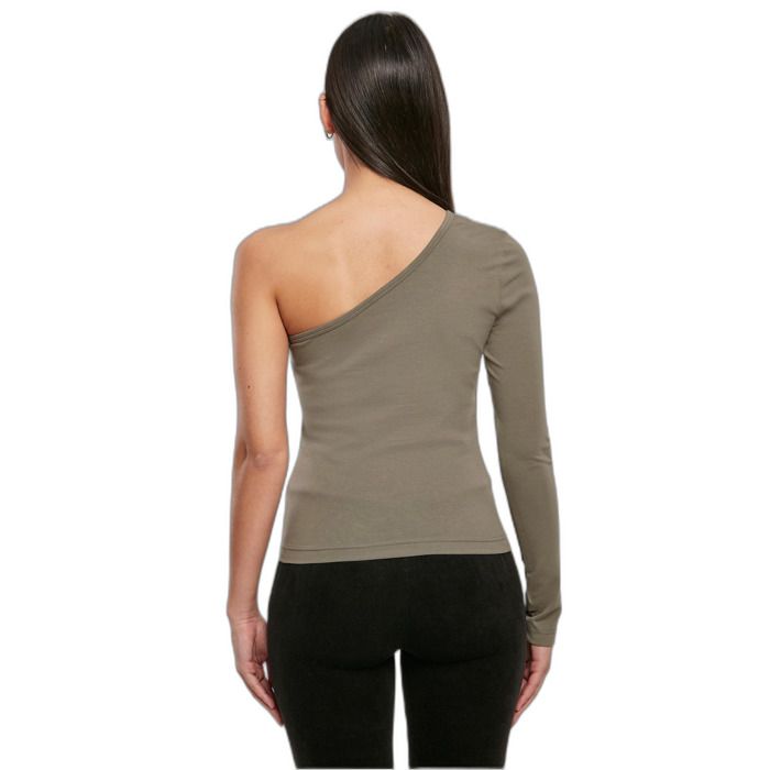 T-shirt Femme - Urban Classics - Manches Longues Asymétriques - Couleur Olive - Ajusté - Col V