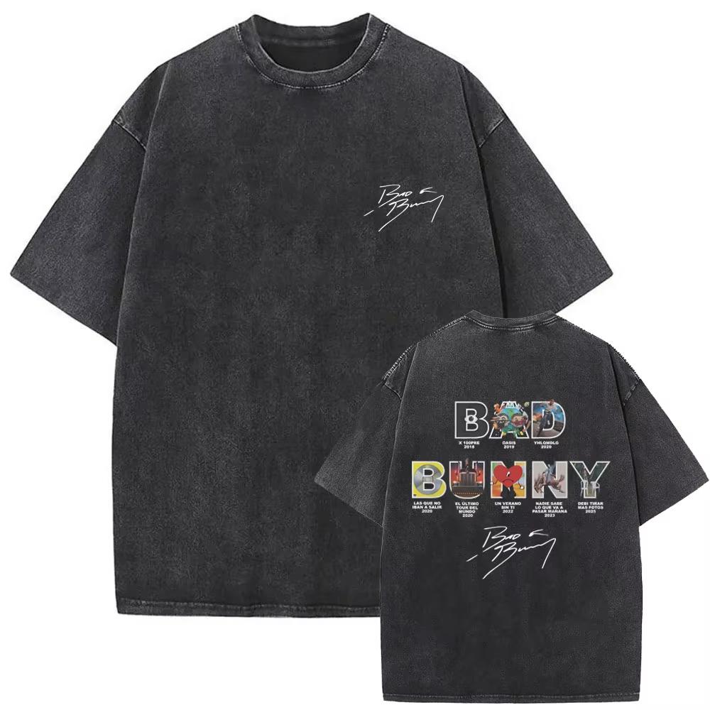 Camiseta Gráfica Bad Bunny Un Verano Sin Ti Vintage Lavada Moda Masculina Oversize Streetwear Femenina Camisetas de Algodón de Alta Calidad