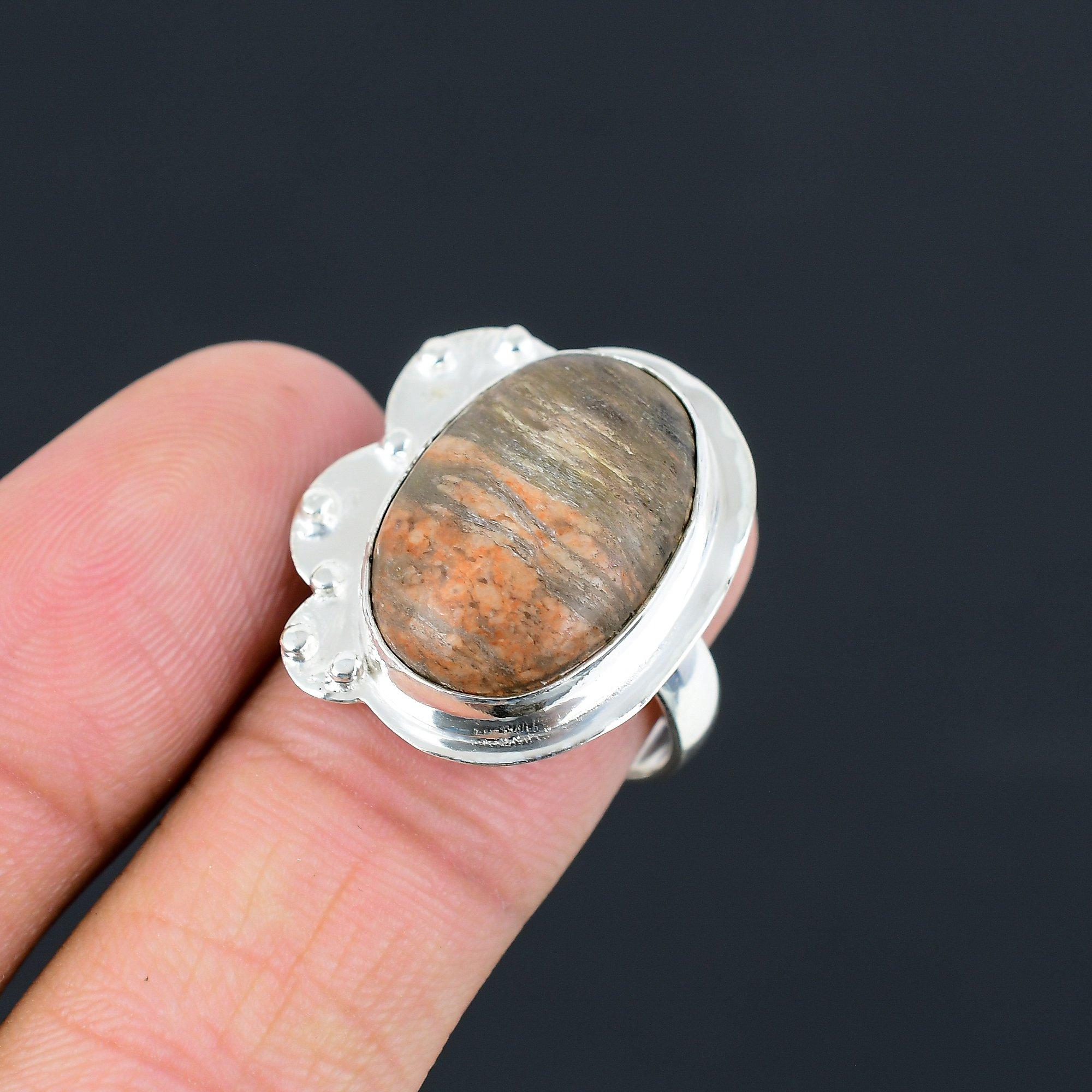 Mothers day Deal Unakite Stone Wedding Stackable Sister Ring 925 Sterling Silver 9