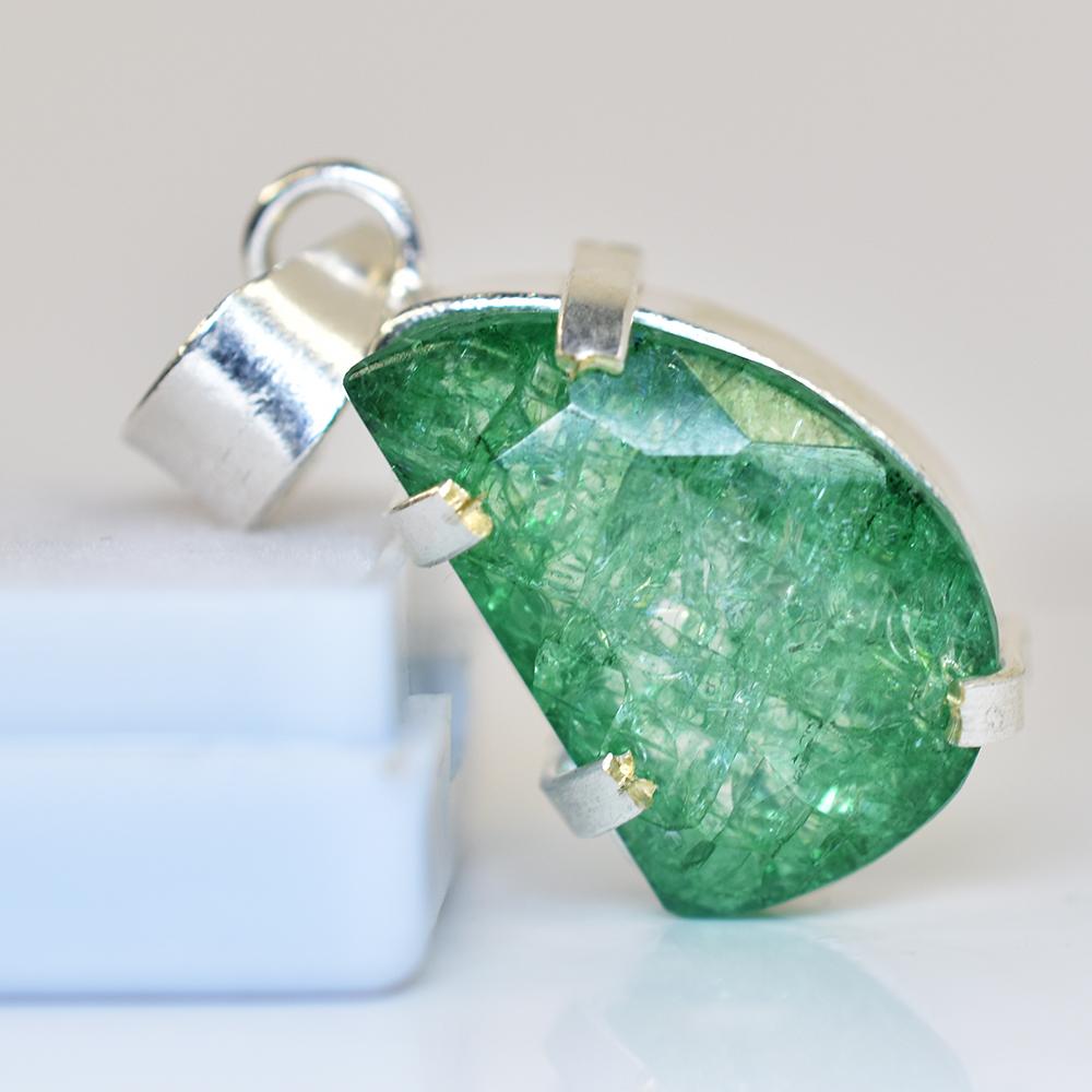 CERTIFIED 33.80 Ct Natural Green Emerald Sterling Silver Fancy Gemstone Pendant MY.PD-173-NS