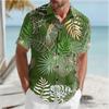 Men's Tropical Plant Print Short Sleeve Shirt, Loose Fit Lapel Button-down Top for Beach Vacation and Daily Wear