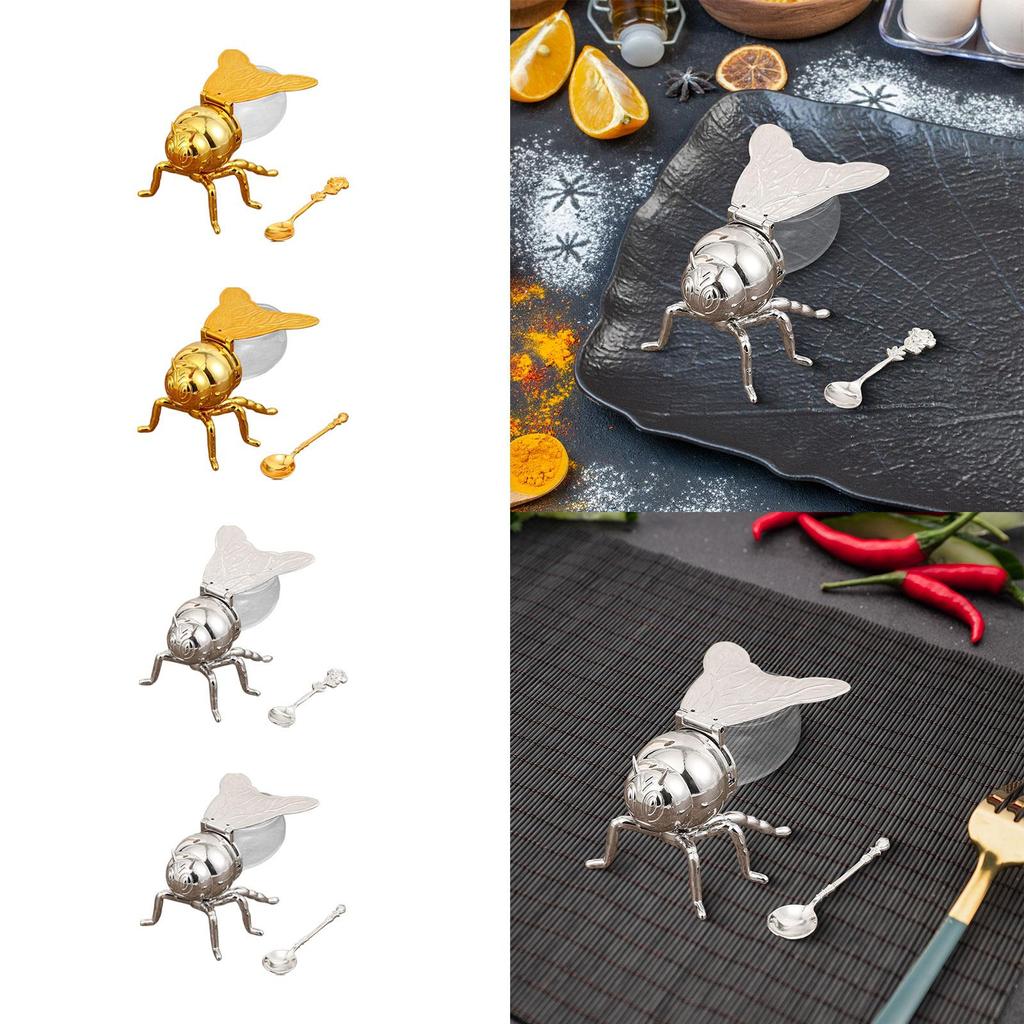 Bee Shaped Honey Jar Storage Pot with Spoon Creative Ornament Modern Sugar Pots Condiment Pot for Parties Housewarming Gift