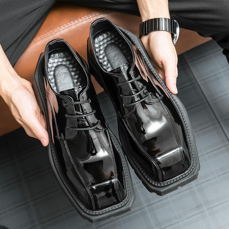 Mens Derby Shoes Casual Business Retro Thick Sole Platform Loafers PU Leather Slip-On Style