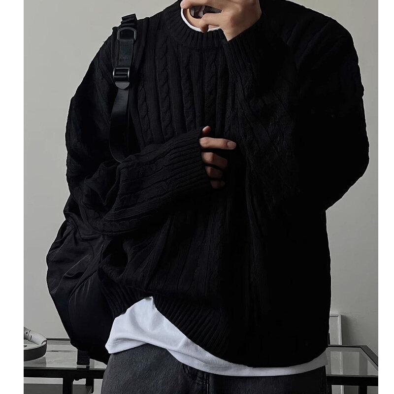 Herrstickad polotröja i amerikansk stil - Höst/Vinter Lös kabelstickad tröja