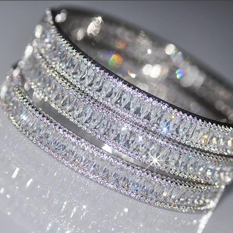 

Модный Baette cut AAAAA cz Bangle White Gold Заполненная вечеринка Помолвка браслеты Браслеты для женщин мужчин свадебные принадлежности