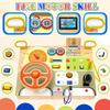 Wooden Busy Board with Simulated Steering Wheel,Sensory Toy for Youngsters with LED Light Switches, Music, Educational Travel Toy,Random Color
