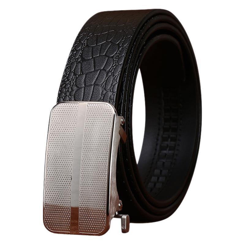 Fashion Trend Crocodile Pattern Stainless Steel Automatic Buckle Belt Men'S Genuine Leather First Layer Cowhide Business Dress Pants Belt