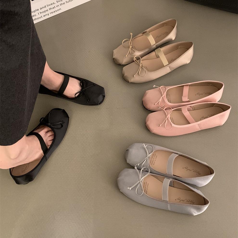 Fashion Shoes Cswo01 Women's Bailamos Brand Satin Silk Ballet Shoes Woman Classic Square Toe Bowtie Elastic Band Ballerina Flats Soft Loafers M Cm