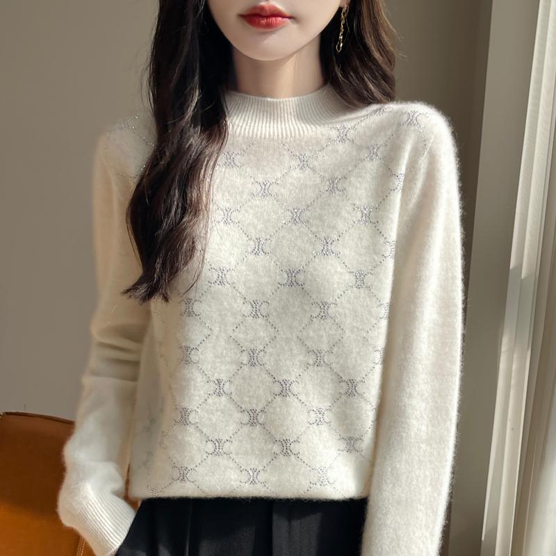 Women's Cashmere Sweater Qinghe Cashmere 30% Cashmere 70% Wool Autumn and Winter Pullover Warm and Fashionable