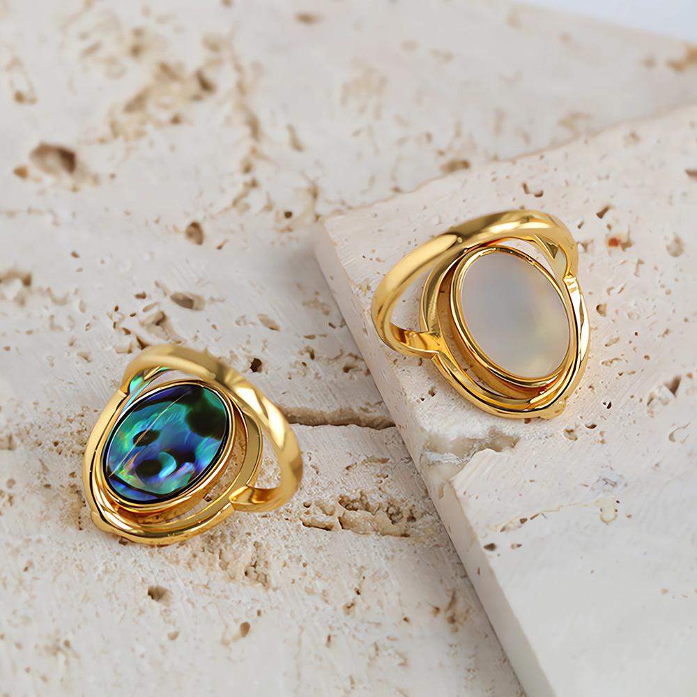 New Colorful Abalone Shells Ring for Creative Flip Two Colors Goth Polished Finger Rings Trendy Smooth Wedding Jewelry Gift