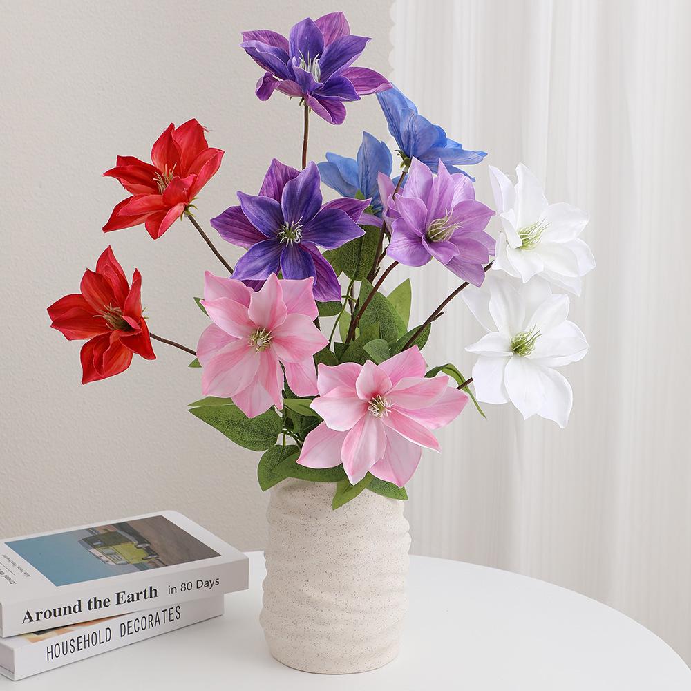 Luxury Double-Headed Clematis Artificial Flower for Living Room, Wedding Decor, and Photography Props