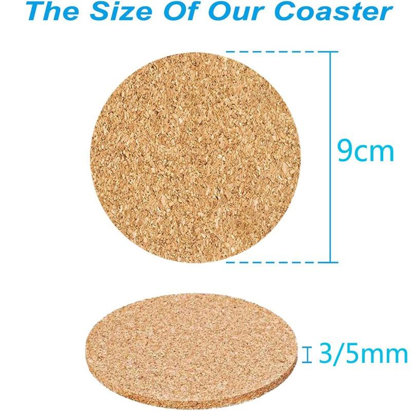 12Pcs 3-5mm Cork Coaster for Drink Non-Slip Cork Coaster Natural Round Wooden Cup Mat Heat Resistant Reusable Tea Coffee Coaster
