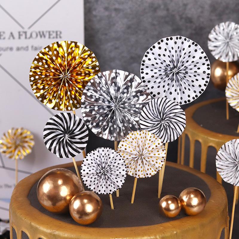 4Pcs/lot Mini Paper Fan Cake Topper Cupcake Toppers Kids Birthday Party Baby Shower Cake Decoration Flags Wedding Favor Supplies